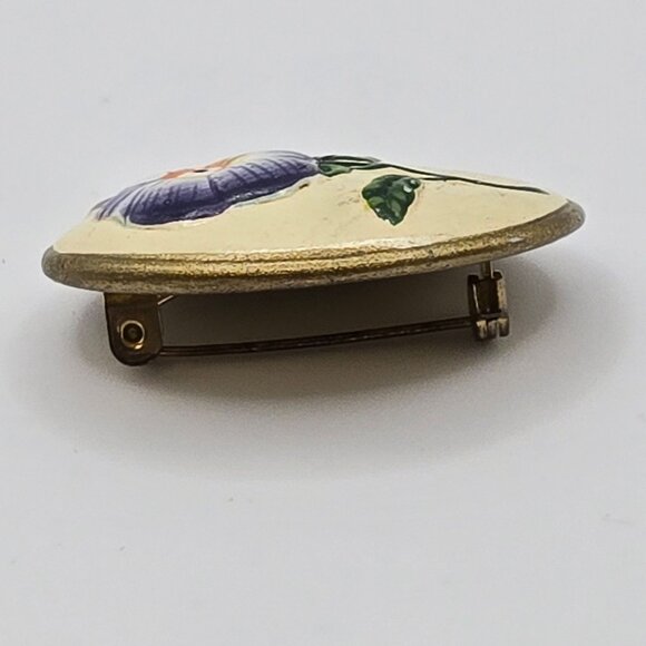 VTG Brooch Art Nouveau Oval Ceramic Hand Painted Floral Pin Jewelry Fairy Boho - Picture 5 of 10